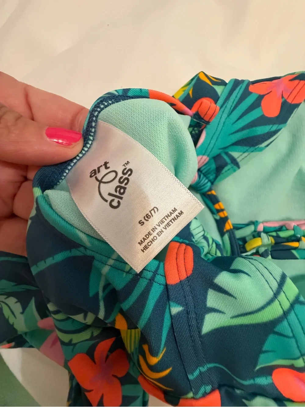 art class Teal Swimsuit with Pink & Orange Floral Print